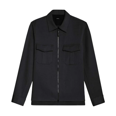 Theory FW22 Black Solid Color Zip-Up Twill Jacket M074502O001-BLK