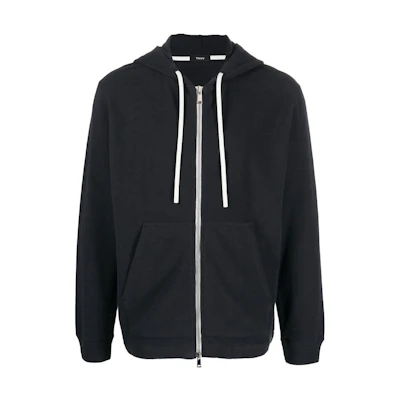 Theory FW22 Black Solid Zip Hoodie with Drawstrings M0594504