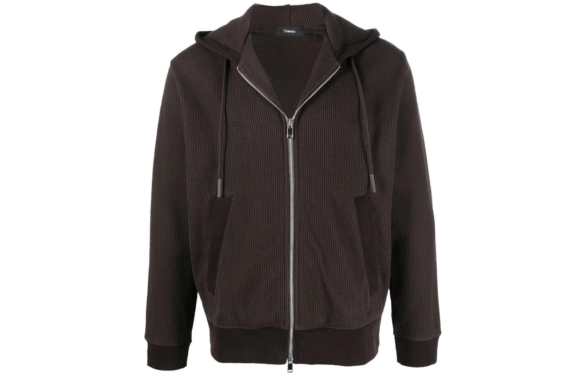 Theory FW22 Solid Color Zip-Up Hoodie Jacket - Dark Brown L1094505
