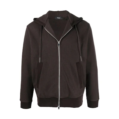 Theory FW22 Solid Color Zip-Up Hoodie Jacket - Dark Brown L1094505