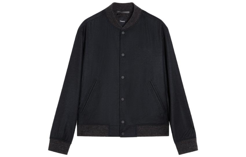 Theory Gray Flannel Slim-Fit Button-Up Baseball Jacket N0971404-07N