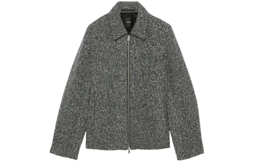 Theory Gray Mixed Fabric Zip-Up Collared Casual Jacket K0971409-B1M