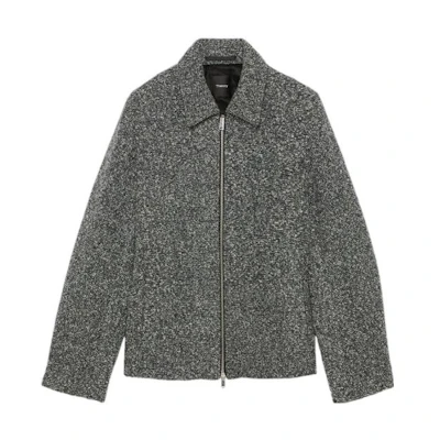 Theory Gray Mixed Fabric Zip-Up Collared Casual Jacket K0971409-B1M