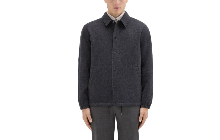 Theory Single-Breasted Dark Gray Straight Collar Jacket N0871427-P5M