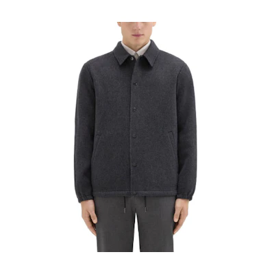 Theory Single-Breasted Dark Gray Straight Collar Jacket N0871427-P5M
