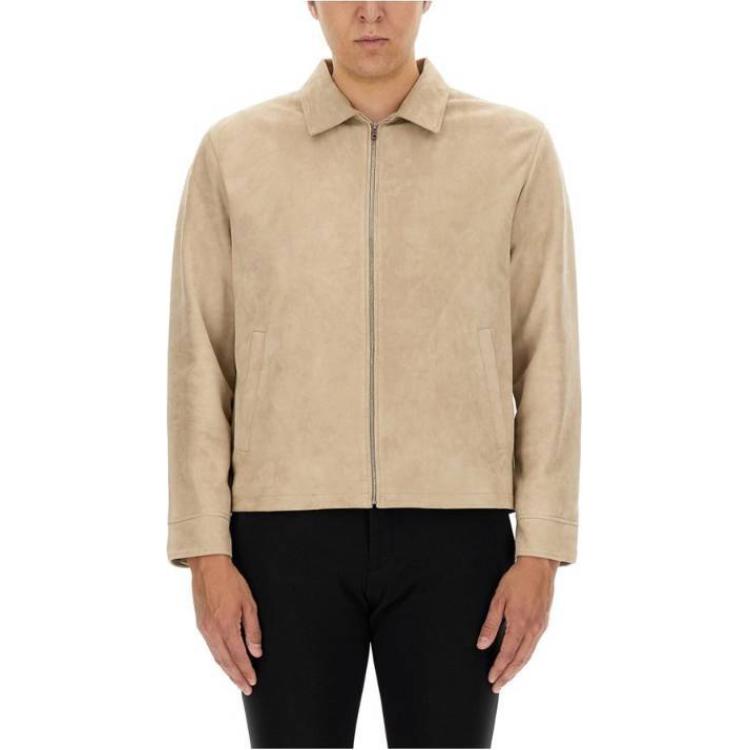 Theory Solid Beige Cropped Jacket with Long Sleeves and Collar O0470401E0S