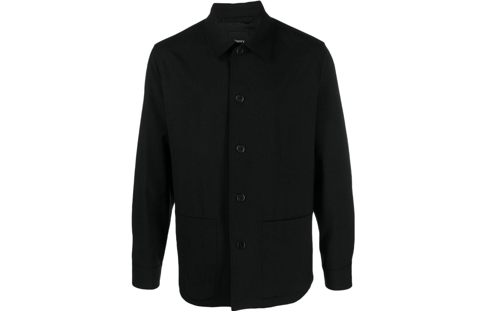 Theory Solid Black Single-Breasted Shirt Jacket M0871410-001