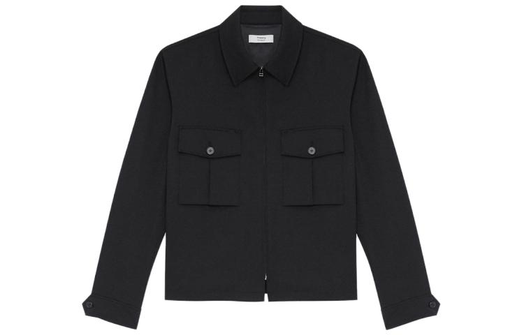Theory Solid Color Button-Up Long-Sleeve Jacket Black N091404O-001