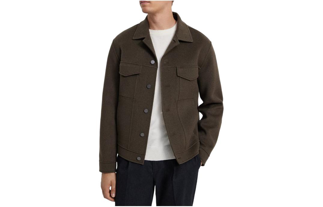 Theory Solid Color Green Button-Up Collared Jacket M0871420