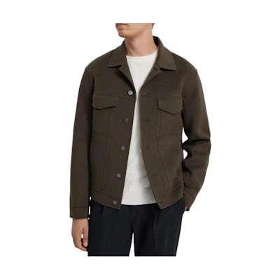 Theory Solid Color Green Button-Up Collared Jacket M0871420