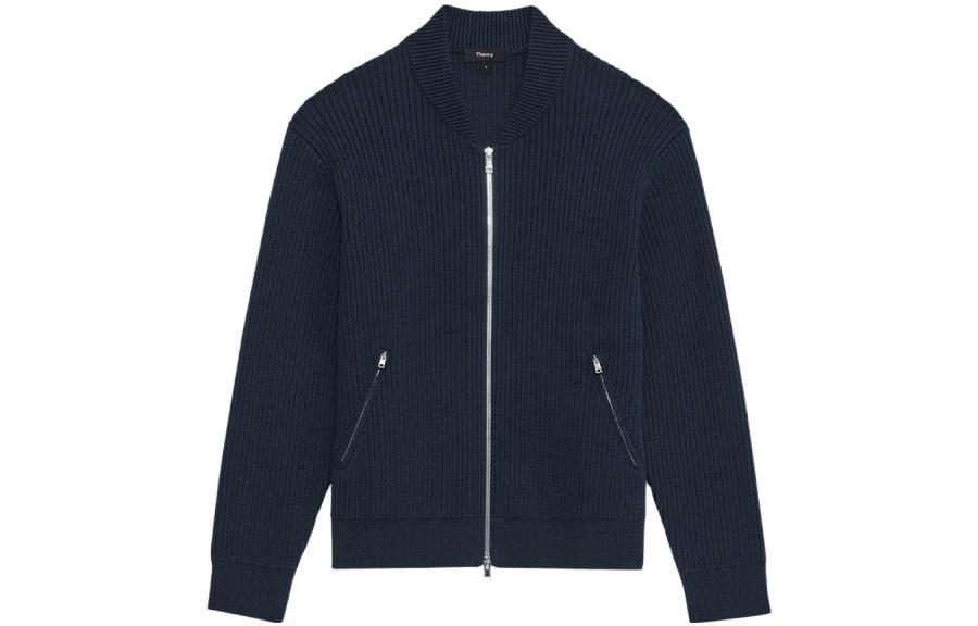 Theory Solid Color Half-Turtleneck Knit Cardigan Jacket - Navy Blue N1184703