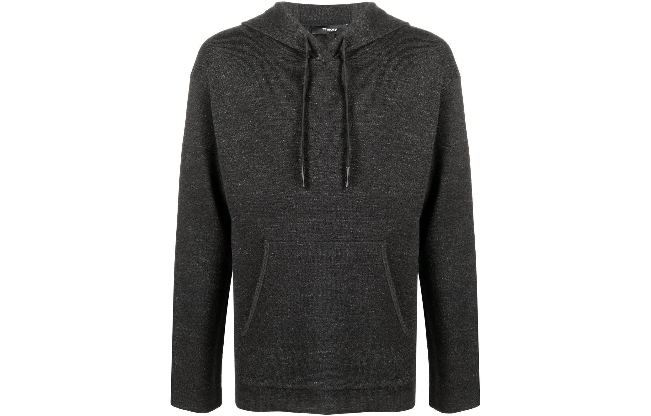 Theory Solid Color Knit Drawstring Hoodie Black M0483703001