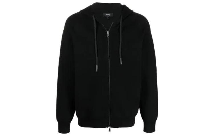 Theory Solid Color Zip-Up Drawstring Hoodie Jacket Black M0186710