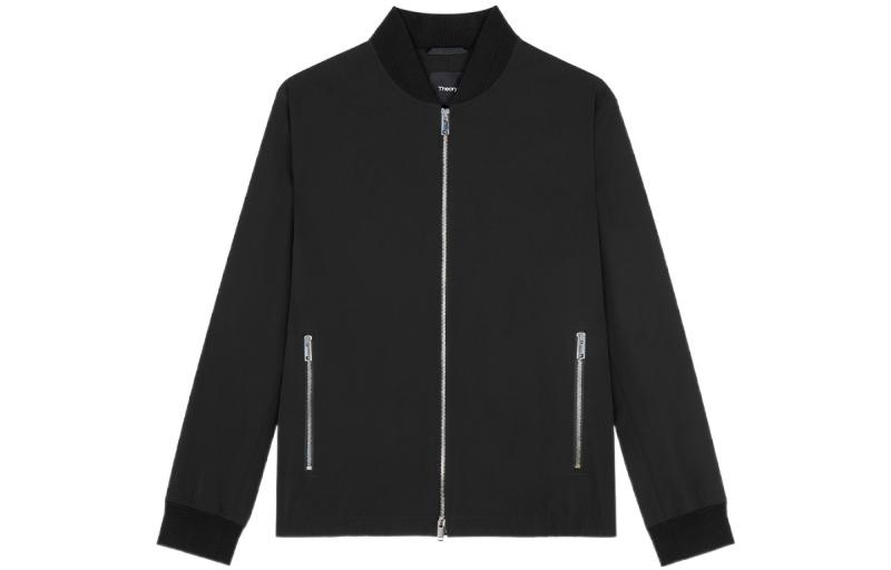 Theory SS22 Black Solid Color Baseball Collar Jacket M0175408-001