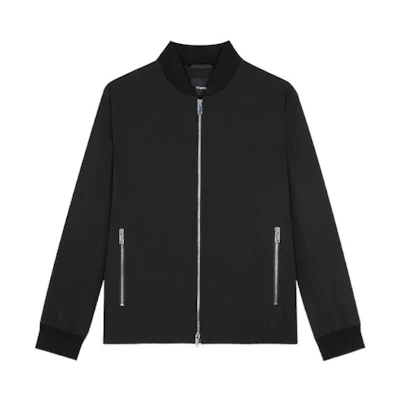 Theory SS22 Black Solid Color Baseball Collar Jacket M0175408-001