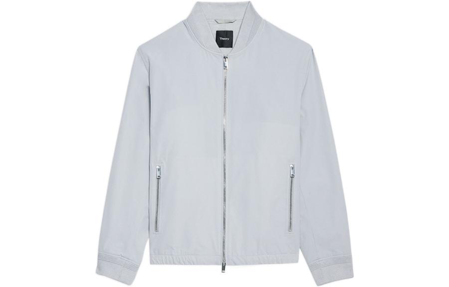 Theory SS22 Light Gray Solid Zipper Baseball Jacket M0175408-0UD