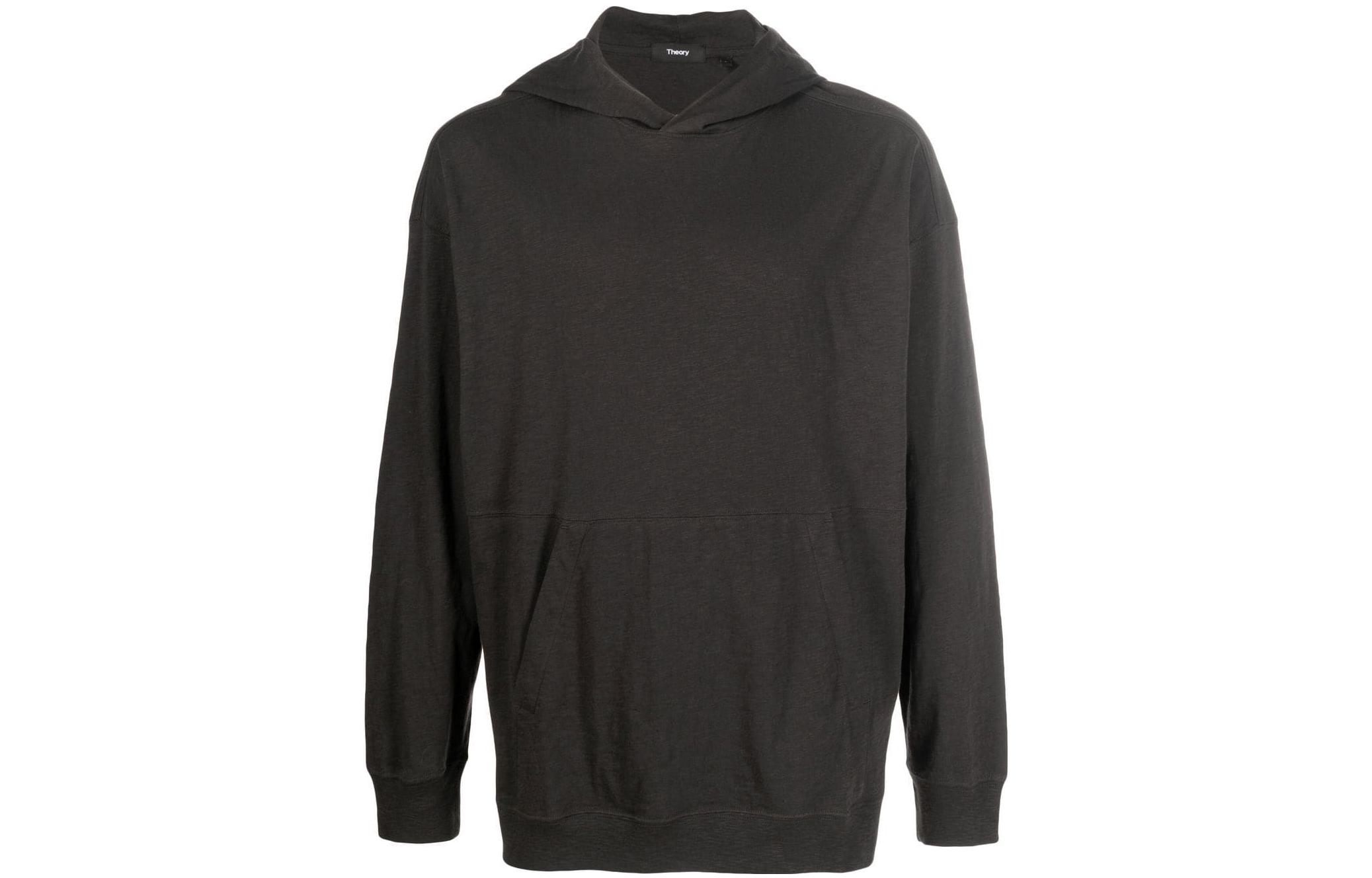 Theory SS22 Oversized Cotton Hoodie Black Long-Sleeve Sweatshirt M0394503