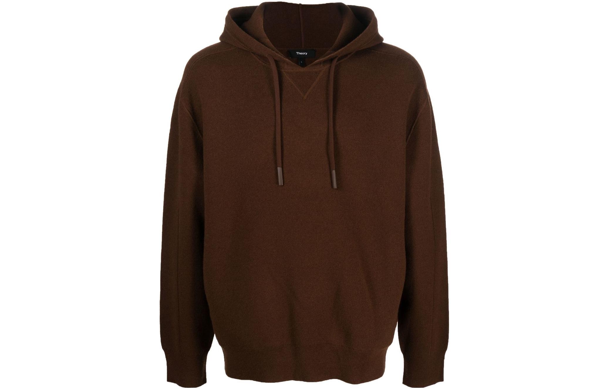 Theory SS23 Solid Color Drawstring Hoodie Brown M0881736-DVP