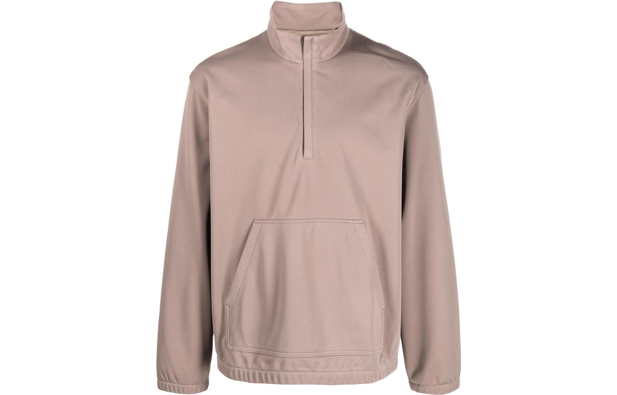 Theory SS23 Solid Half-Zip Long Sleeve Sweatshirt Light Brown M0695401-E3J