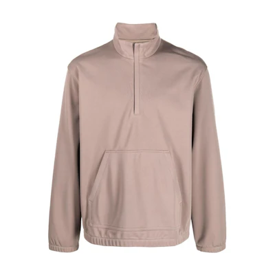 Theory SS23 Solid Half-Zip Long Sleeve Sweatshirt Light Brown M0695401-E3J