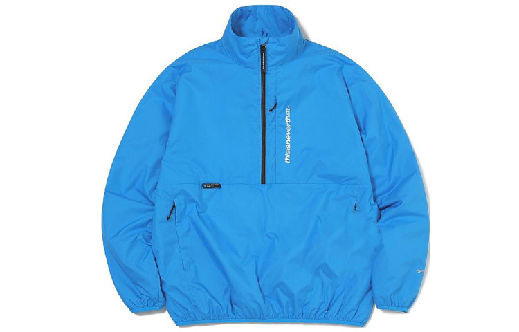 thisisneverthat Aqua Blue Half-Zip Pullover Sweatshirt with Letter Print. 4392173731938