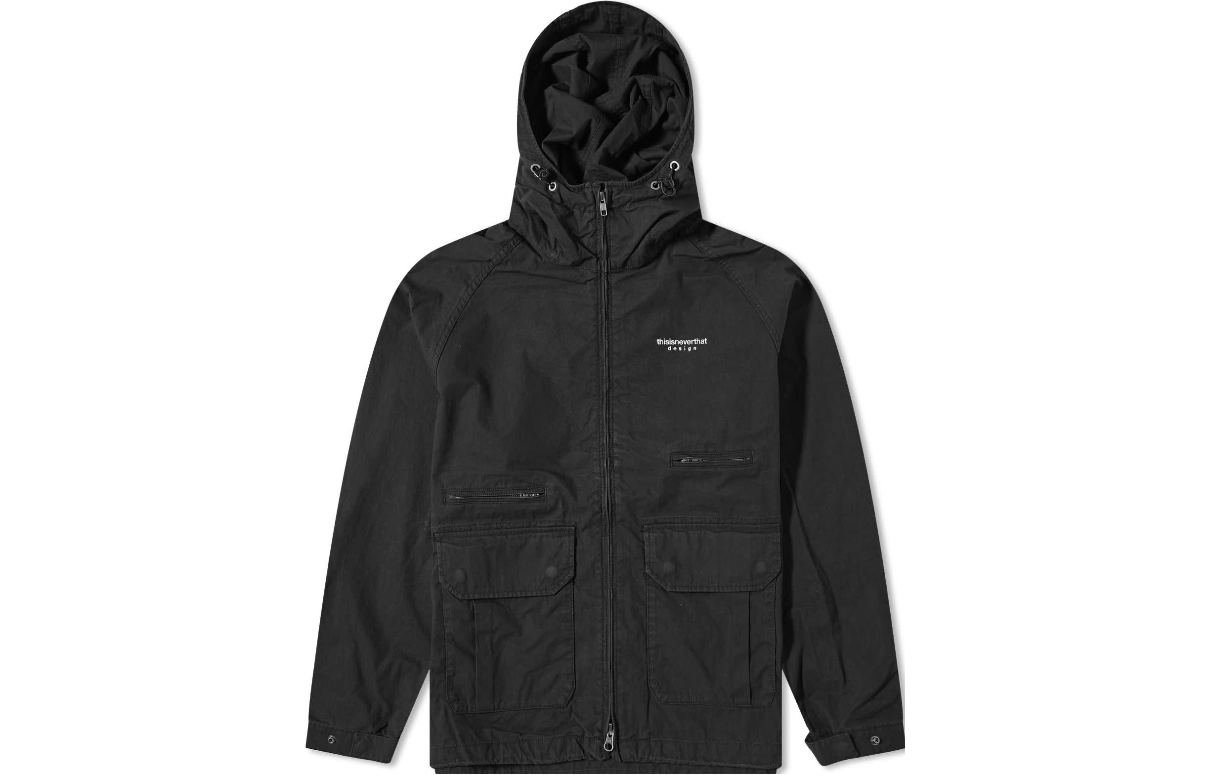 thisisneverthat Black Solid Color Windproof Hooded Jacket TN231WOWLS03-BLACK