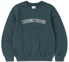 thisisneverthat FW23 Arch-Logo Indigo Letter Print Crewneck Sweatshirt Green Unisex TN230TSWCW02IDG thisisneverthat FW23 Arch-Logo Indigo Letter Print Crewneck Sweatshirt Green Unisex TN230TSWCW02IDG