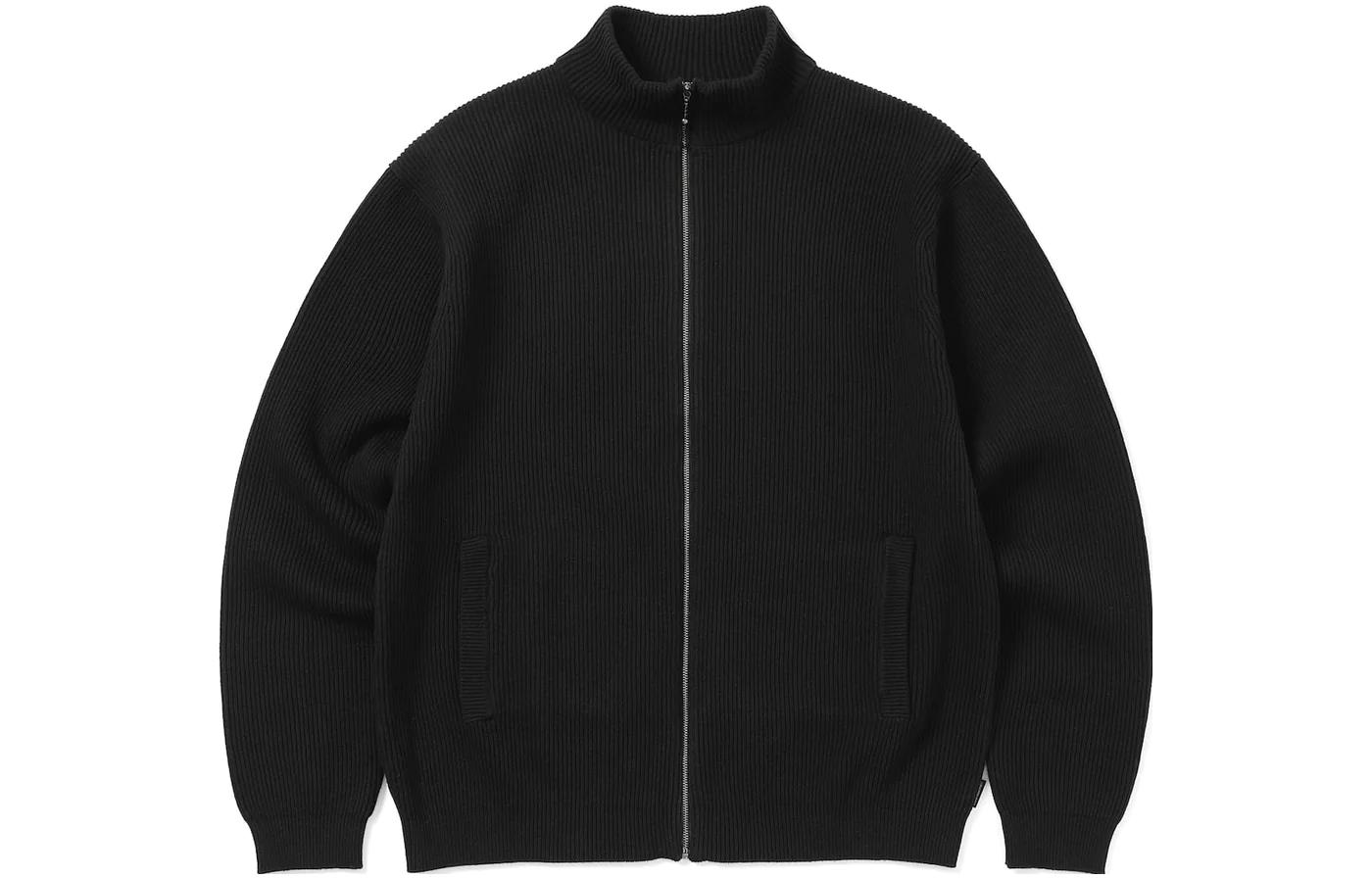 thisisneverthat FW23 New Vision Full Zip Cardigan Ribbed Lettering Jacket Unisex TN233KKNZK01BL
