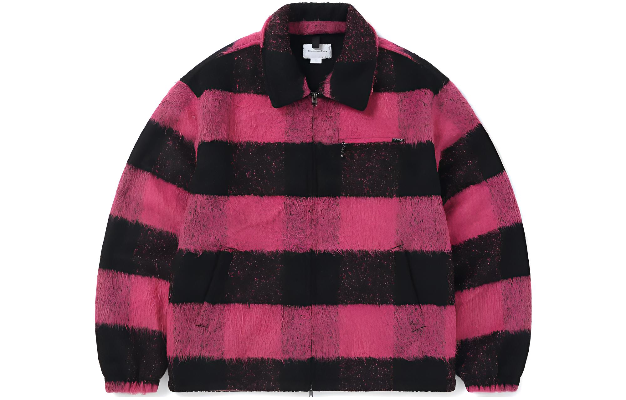 thisisneverthat FW23 Pink Plaid Zip-Up Relaxed Jacket Unisex. TN233ROWLS01PNK