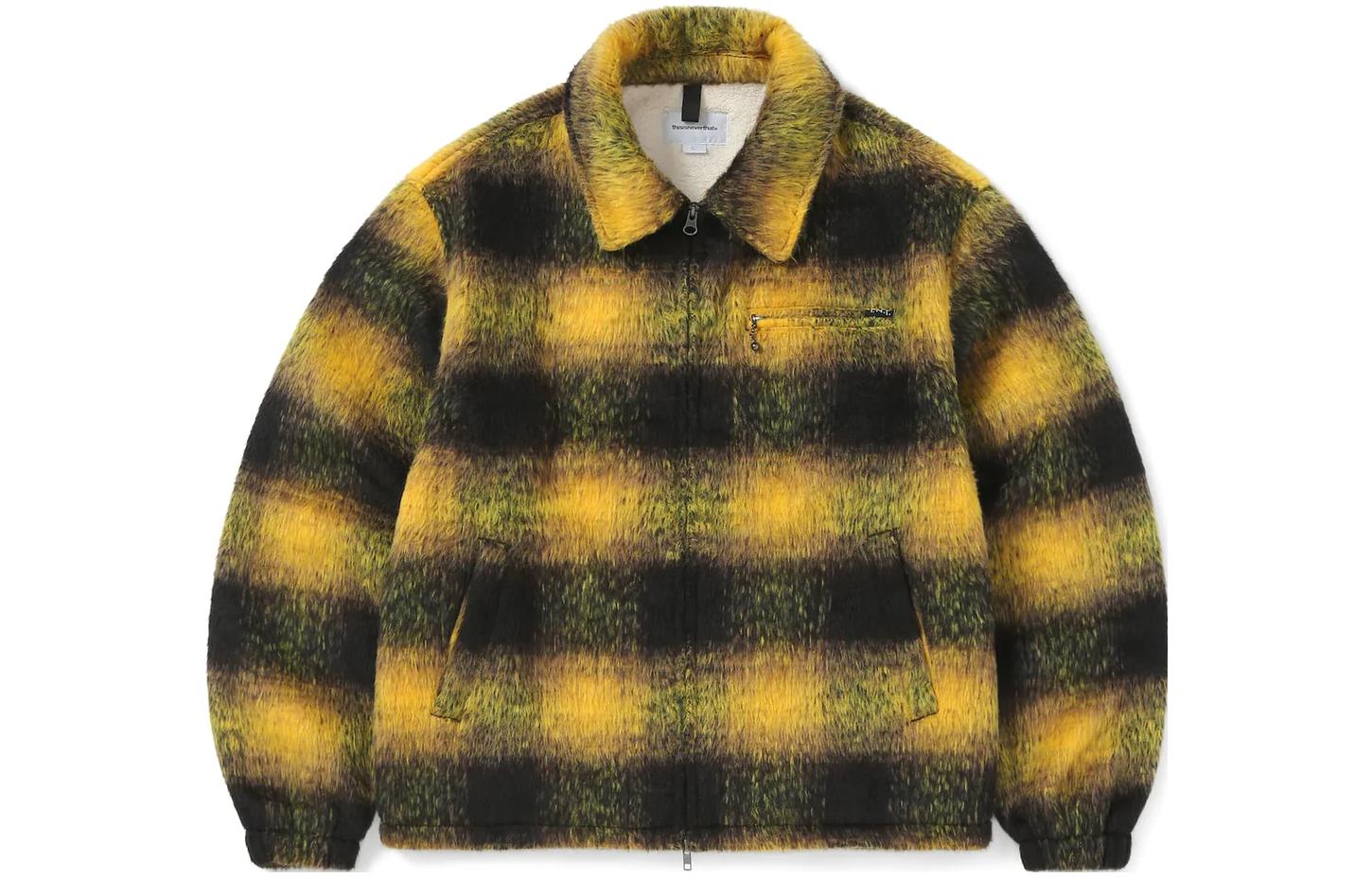 thisisneverthat FW23 Plaid Zip Relaxed Jacket Unisex Yellow. TN233ROWLS01YEL