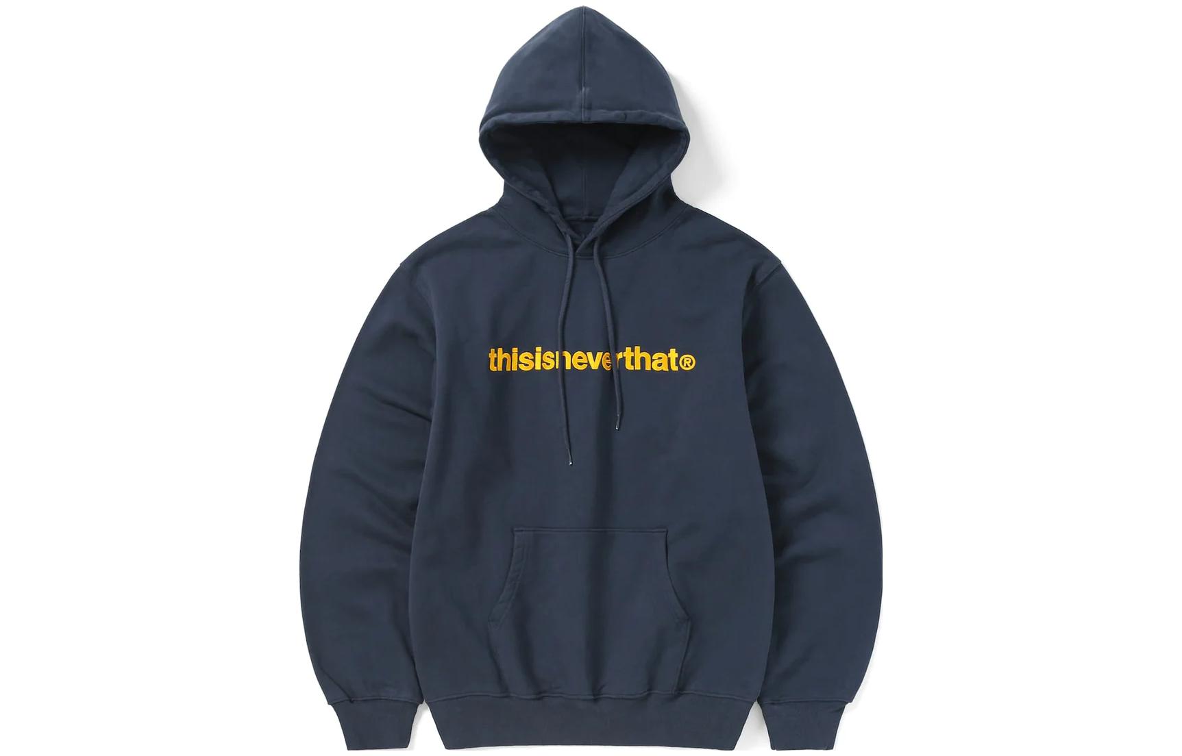 thisisneverthat FW23 T-Logo Hoodie Dark Teal Unisex Navy Blue Embroidered Pullover. TN230TSWHO01NAV