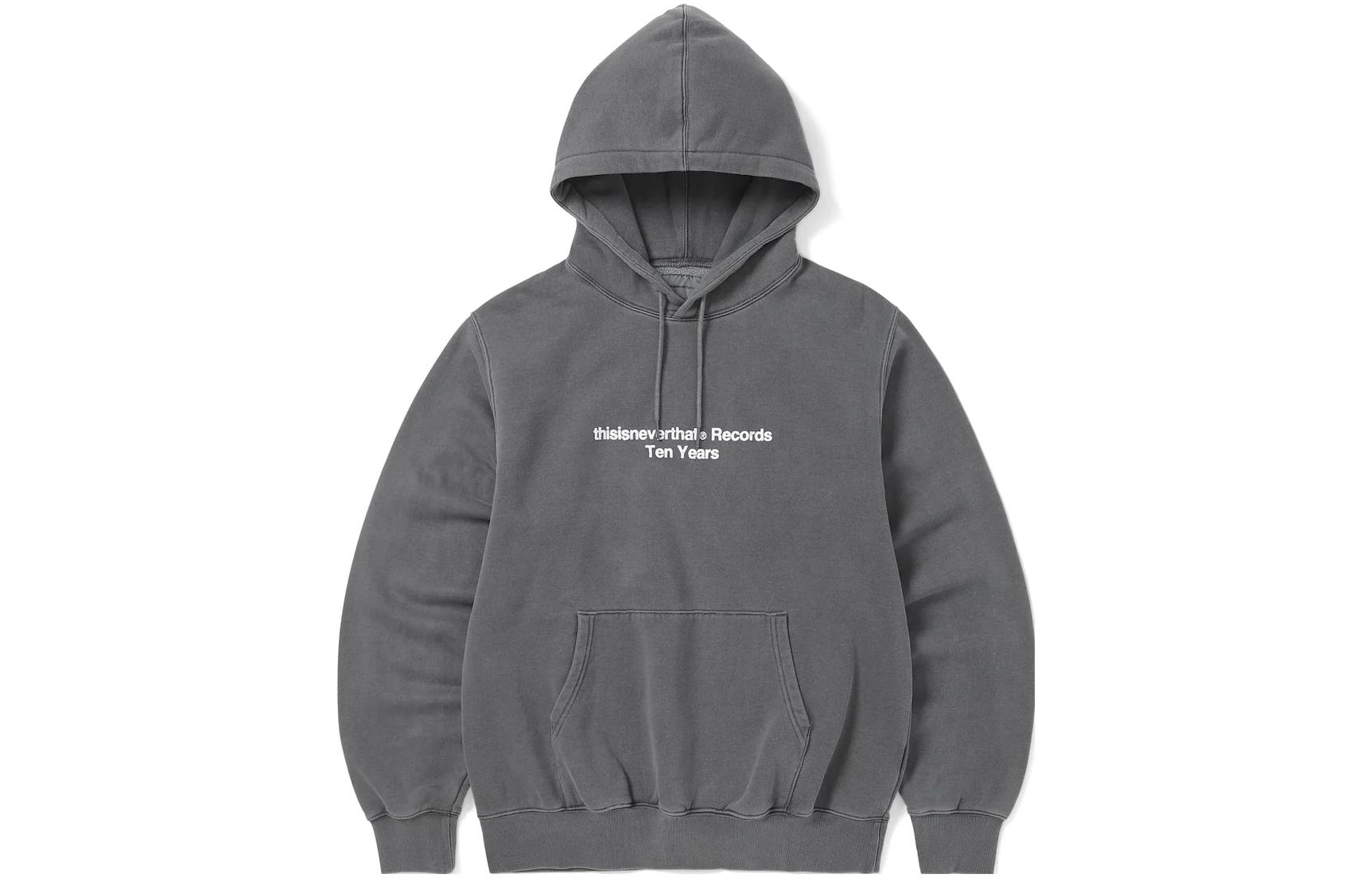 thisisneverthat FW23 Ten Years Records Hoodie Charcoal Gray Unisex Pullover TN233TSWHO04CHA
