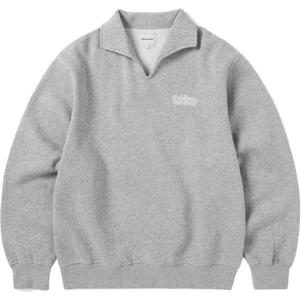 thisisneverthat FW24 Heather Grey Open Collar Logo Pullover Sweatshirt. TN243TSWOW04HGR