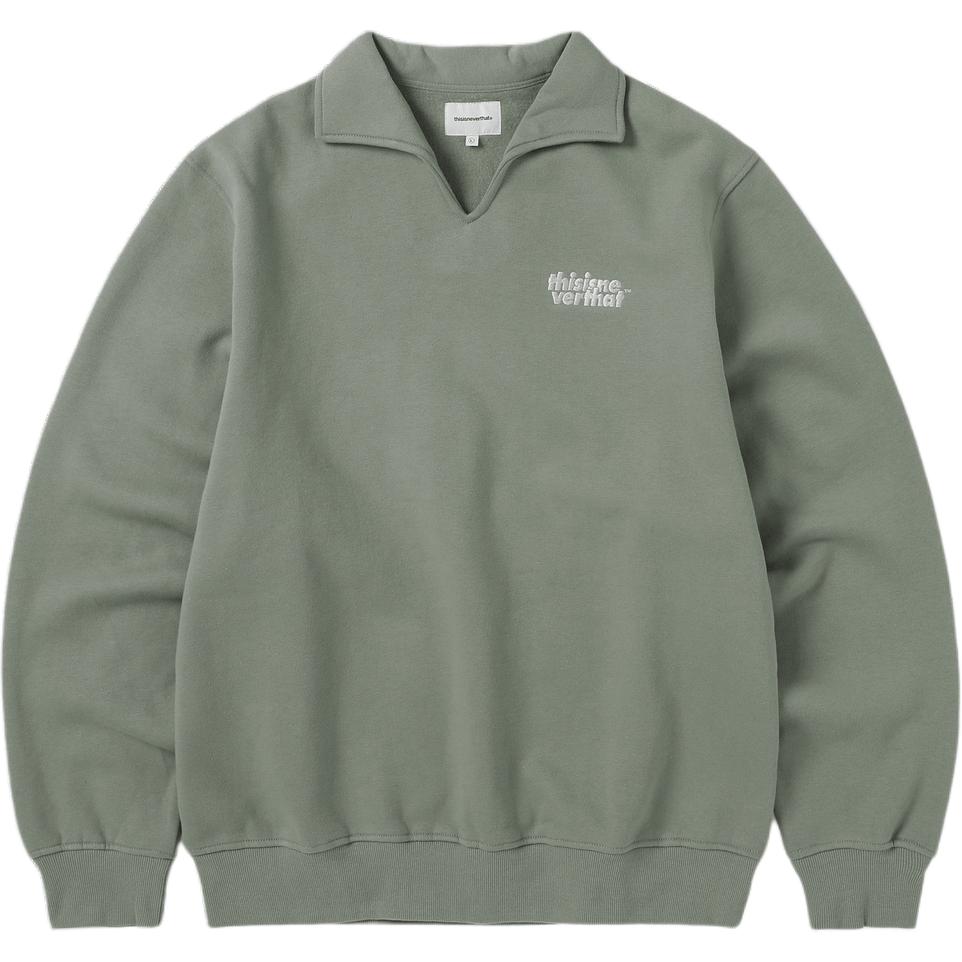 thisisneverthat FW24 Open Collar Sweatshirt Olive Green Pullover Long Sleeve TN243TSWOW04LOV