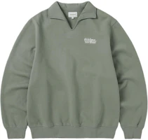 thisisneverthat FW24 Open Collar Sweatshirt Olive Green Pullover Long Sleeve TN243TSWOW04LOV thisisneverthat FW24 Open Collar Sweatshirt Olive Green Pullover Long Sleeve TN243TSWOW04LOV