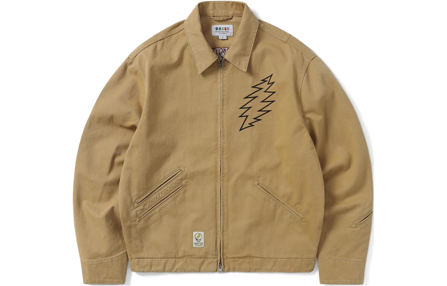 thisisneverthat GD Lightning Carpenter Jacket Tan Khaki Embroidered Zip Jacket GD223WOWLS01TN
