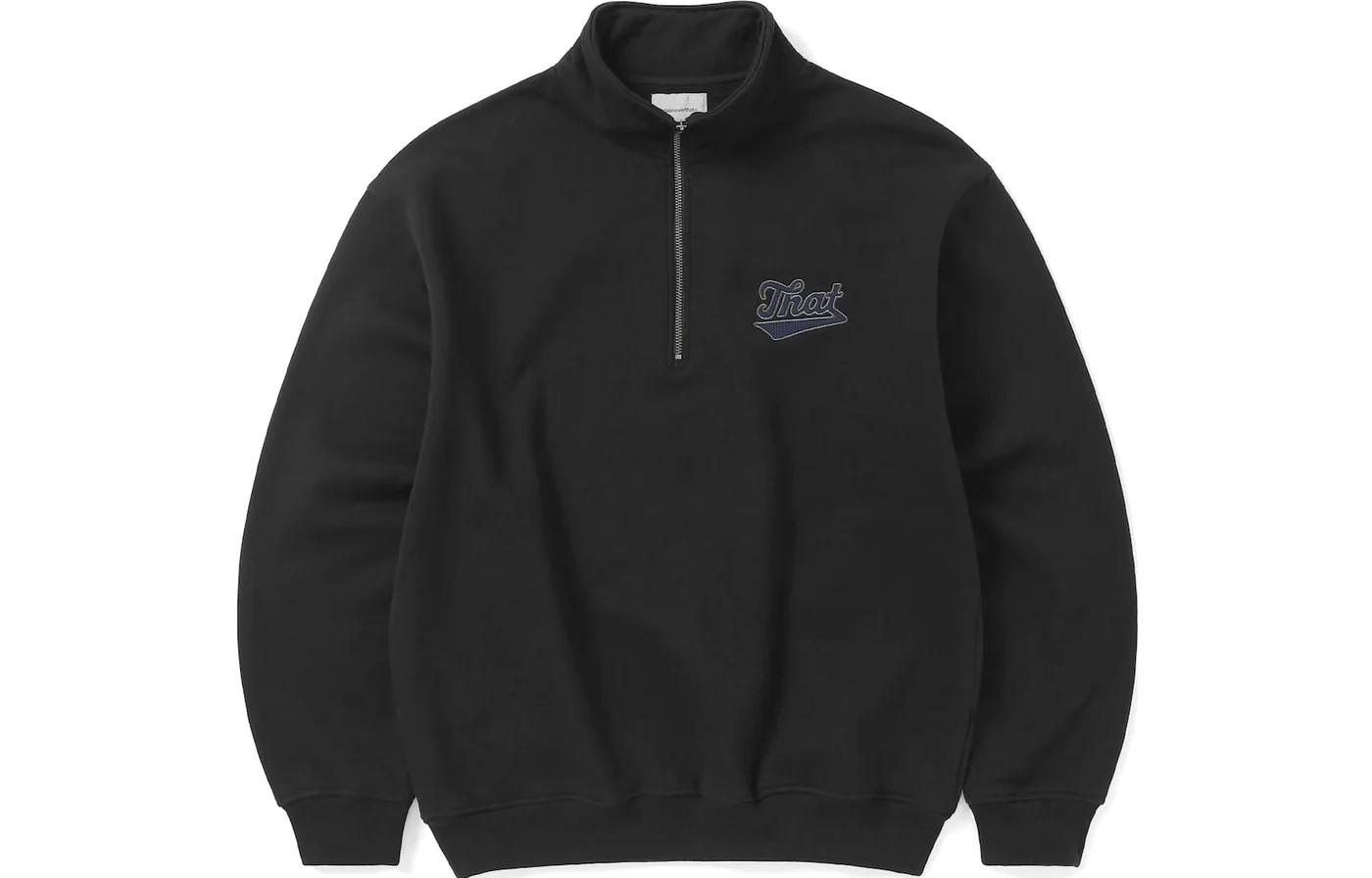 thisisneverthat Half-Zip Knit Sweatshirt with Embroidered Letters Unisex. TN233TSWHA02BLK