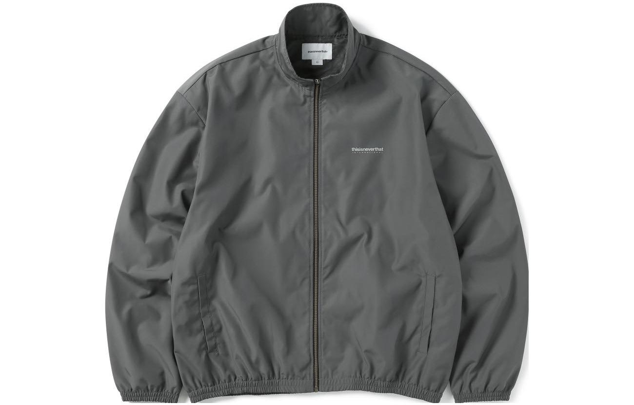 thisisneverthat Logo Print Grey Stand Collar Zip-Up Jacket TN221WOWLS01CH