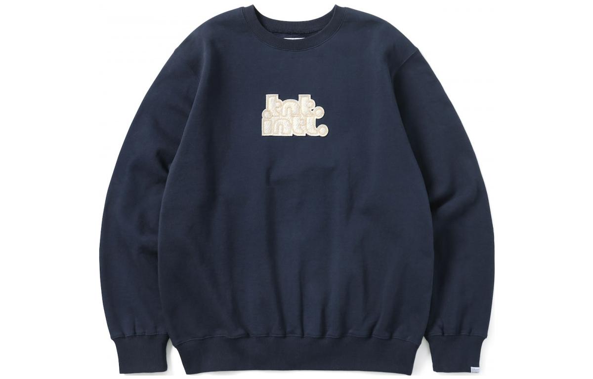 thisisneverthat Navy Blue Crewneck Letter Patch Pullover Sweatshirt. TN223TSWCW03NA