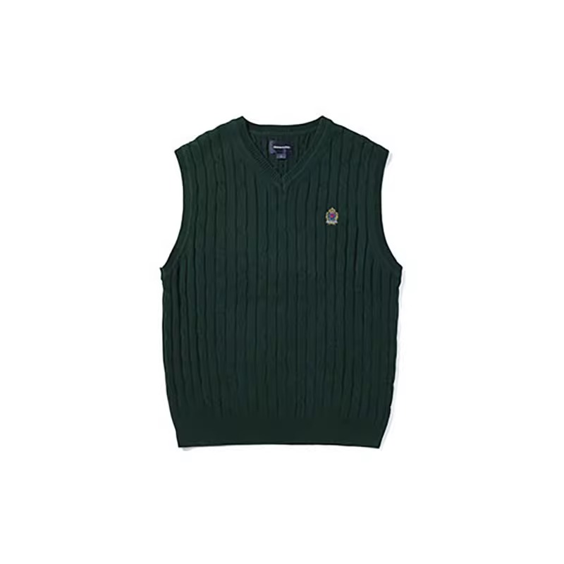 thisisneverthat SS22 Unisex Embroidered Logo Knitted Vest Dark Green TN221KKNPK05