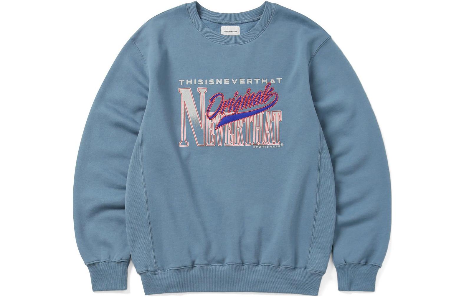 thisisneverthat SS23 Blue Logo Print Crewneck Long Sleeve Sweatshirt Unisex. TN223TSWH045
