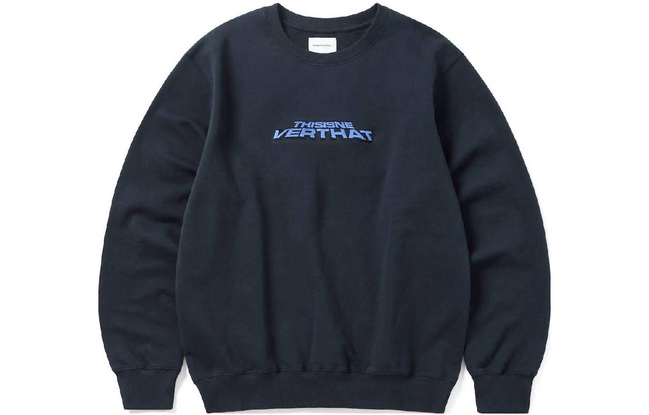 thisisneverthat SS23 Logo Embroidered Navy Blue Unisex Long Sleeve Sweatshirt TN223TSWH037