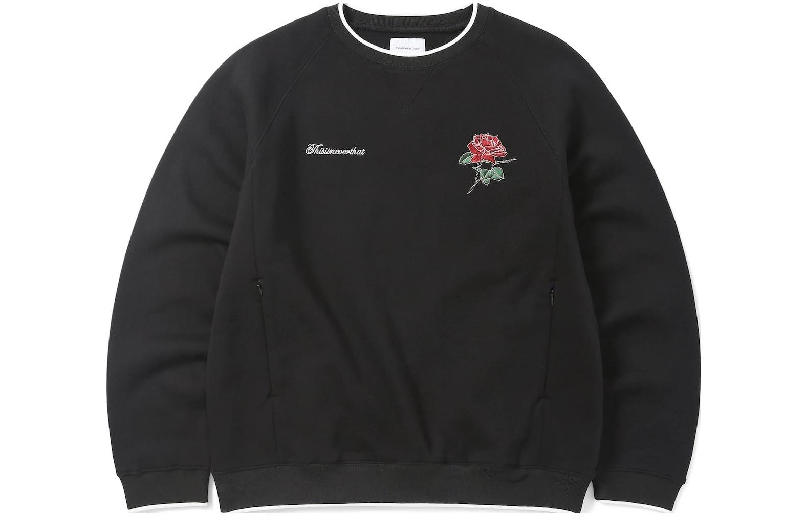 thisisneverthat SS23 Rose Embroidered Hidden Pocket Sweatshirt Unisex BLACK. TN223TSWH043