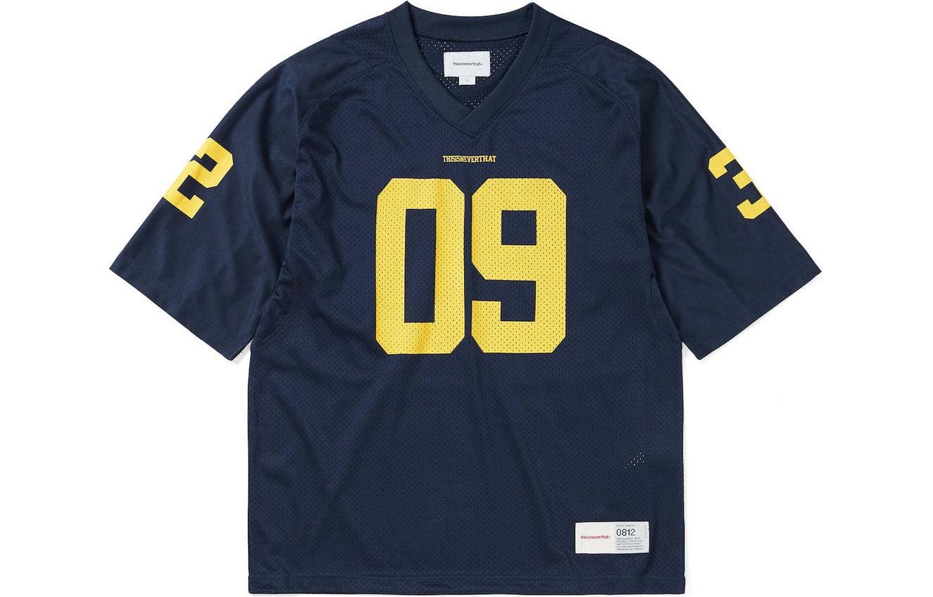 thisisneverthat SS24 Navy Digital Print V-Neck Mesh Soccer Jersey Unisex TN241WTOSP01NAV
