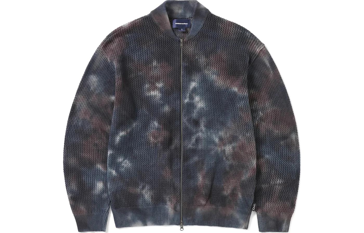 thisisneverthat SS24 Net Knit Jacket Indigo Unisex with Metal Zipper & Side Tag TN241KKNJK01IDG