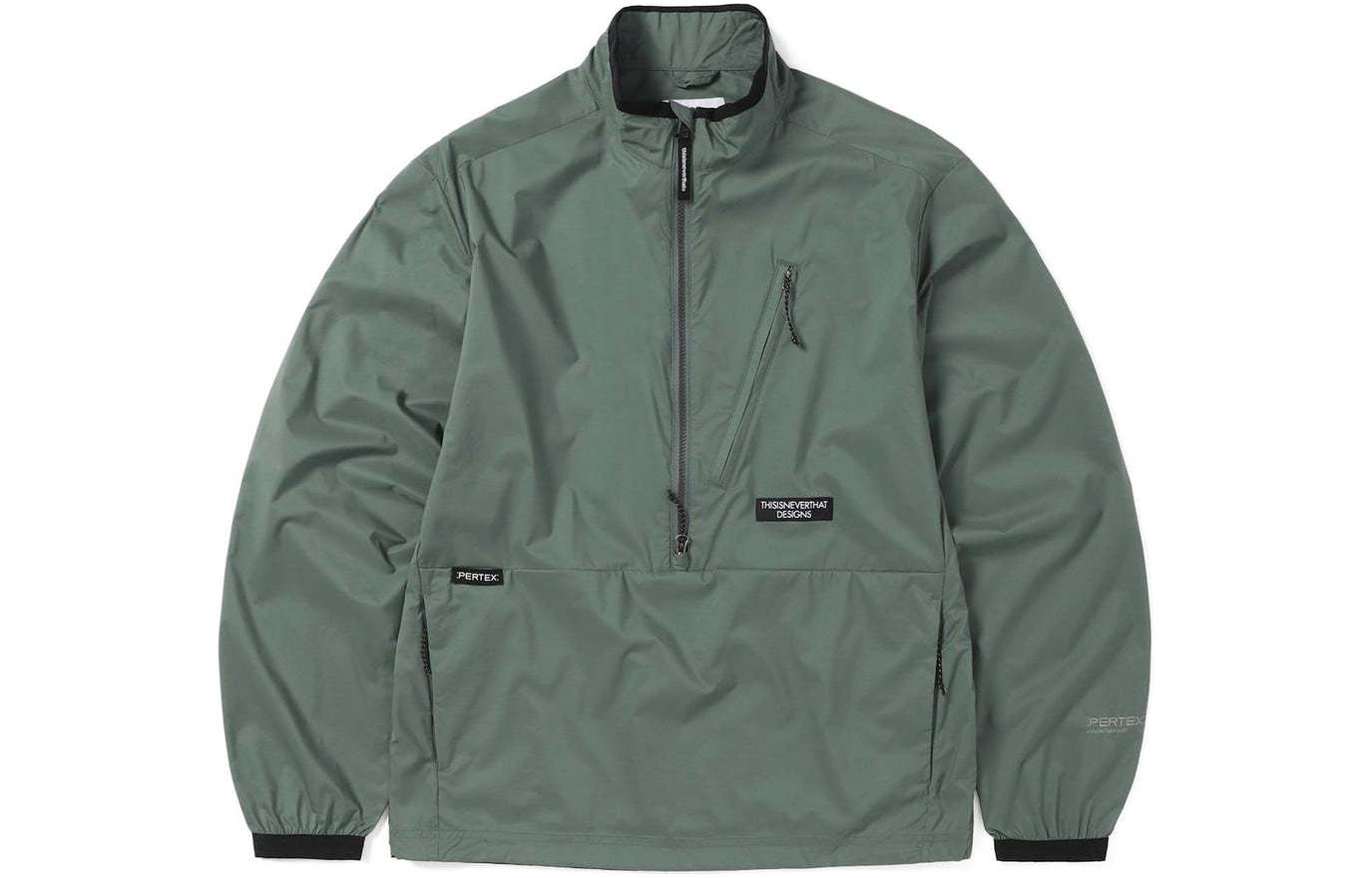 thisisneverthat SS24 PERTEX® QA Half Zip Pullover Green Unisex Jacket with Pockets. TN241WOWLS01SGE