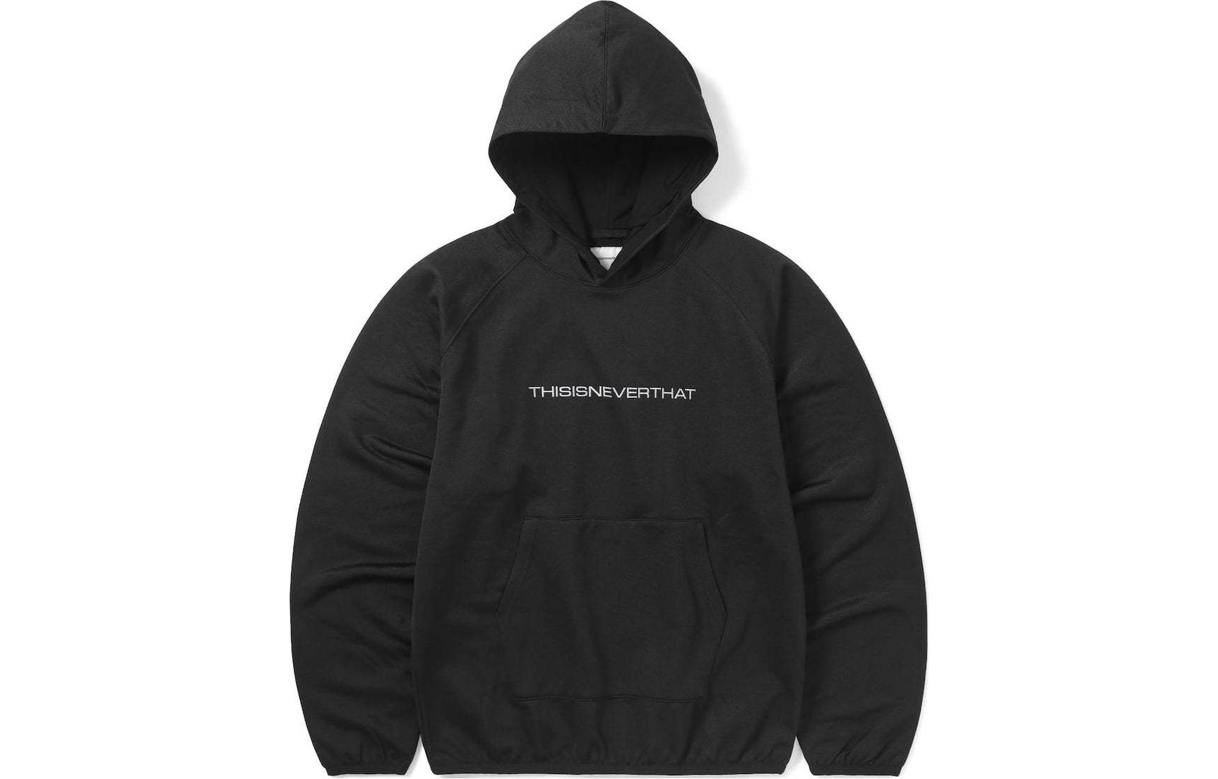 thisisneverthat SS24 Raglan Jersey Hoodie Black Embroidered Unisex Pullover. TN241TSWHO06BLK