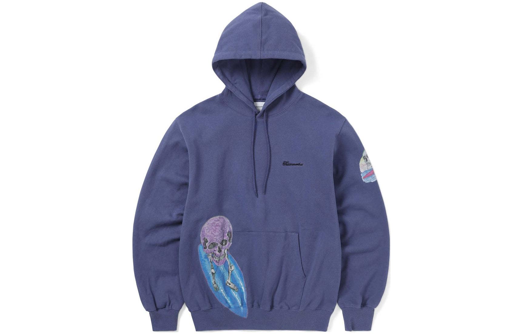 thisisneverthat SS24 Surfing Skull Hoodie Natural Unisex Purple Blue. TN241TSWHO05PBU