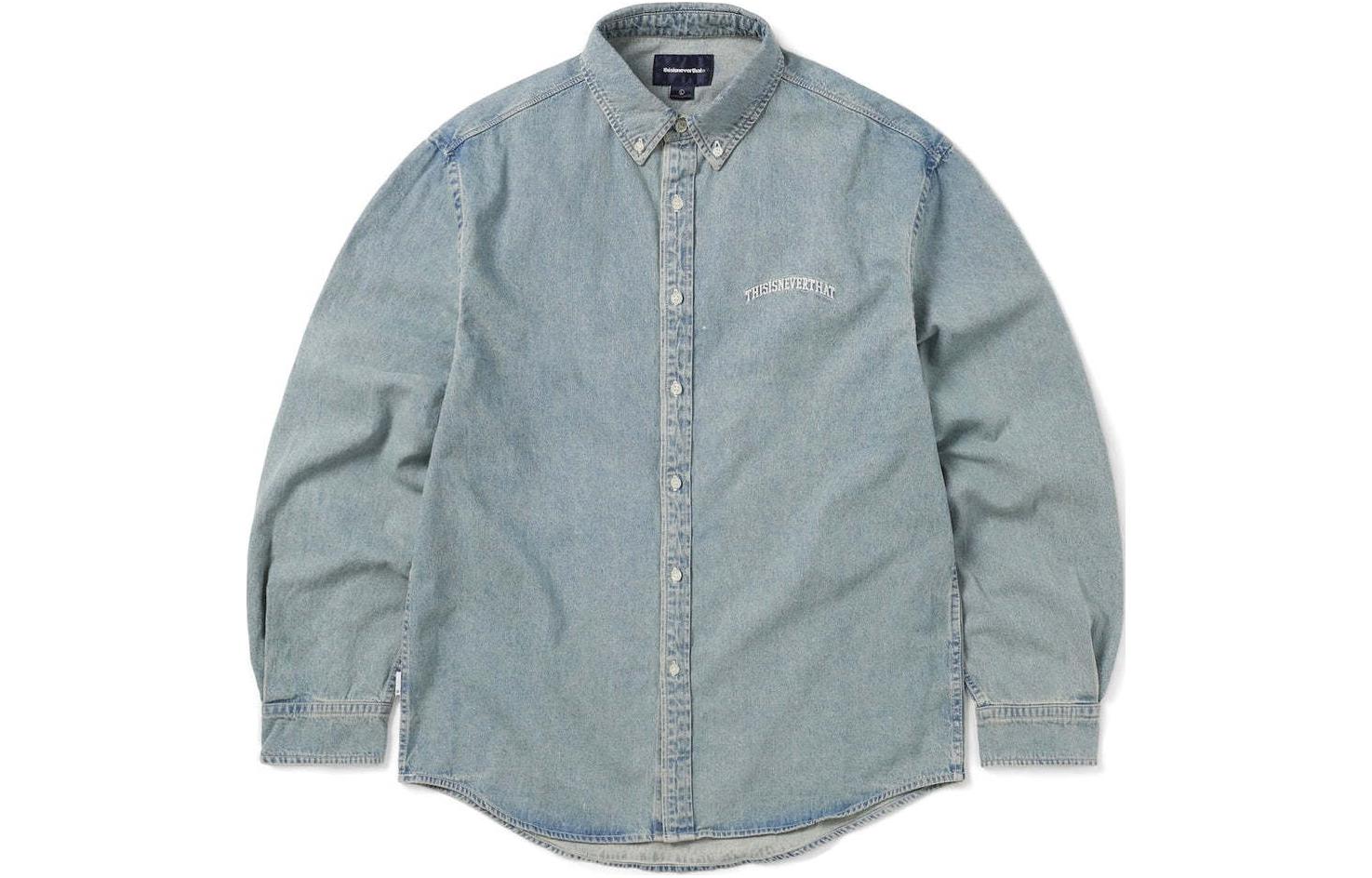 Thisisneverthat SS24 Ultras Washed Denim Shirt Blue Unisex Long Sleeve Embroidered. TN240DSHTL01BLW