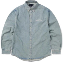 Thisisneverthat SS24 Ultras Washed Denim Shirt Blue Unisex Long Sleeve Embroidered. TN240DSHTL01BLW Thisisneverthat SS24 Ultras Washed Denim Shirt Blue Unisex Long Sleeve Embroidered. TN240DSHTL01BLW